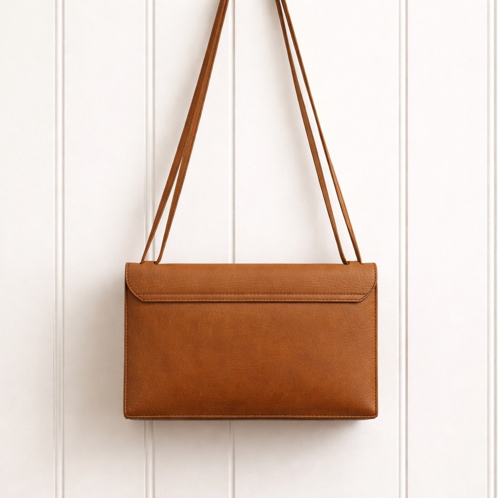 Madewell Tan Genuine Leather Crossbody Shoulder Bag Minimalist Flap - Picture 3 of 16